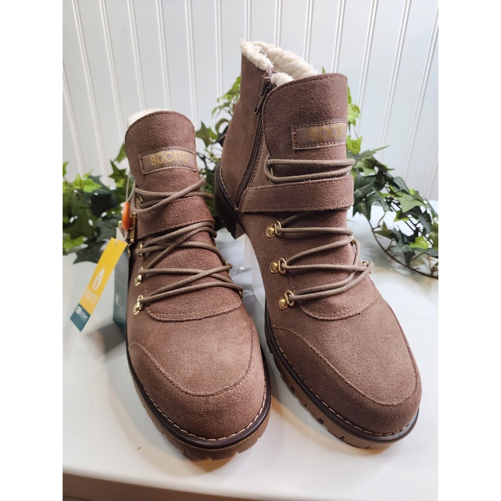 Sporto Woman's Katie Tan Suede Boots w. Brass Buckle Sz 12 M